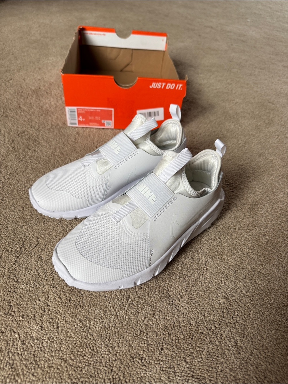 Nike Kids White Slip-On Sneakers with Elastic Strap